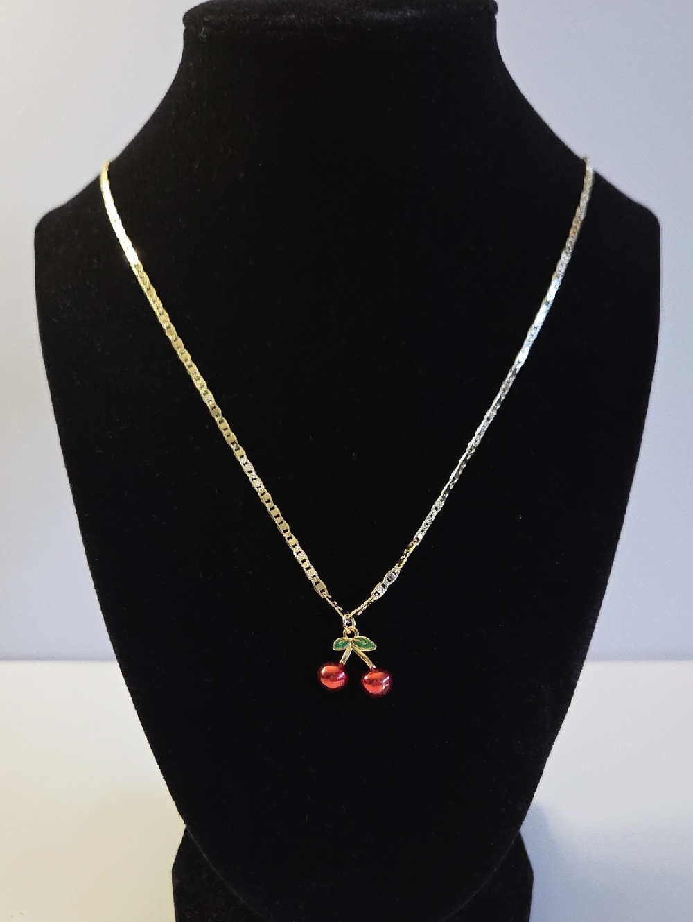 Gold-Tone Cherry Pendant Necklace - Red Cherry Charm